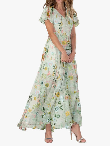 Marigold | Floral V-Neck Flutter Sleeve Maxi Dress