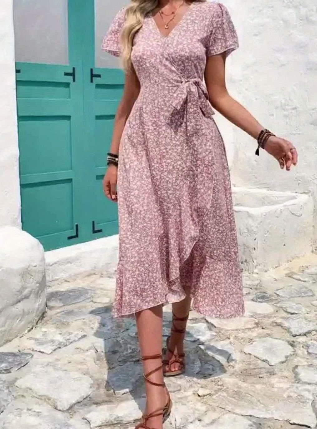 Hazel | Floral Wrap Ruffle V-Neck Maxi Wedding Guest Dress