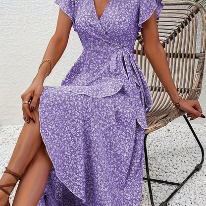 Hazel | Floral Wrap Ruffle V-Neck Maxi Wedding Guest Dress