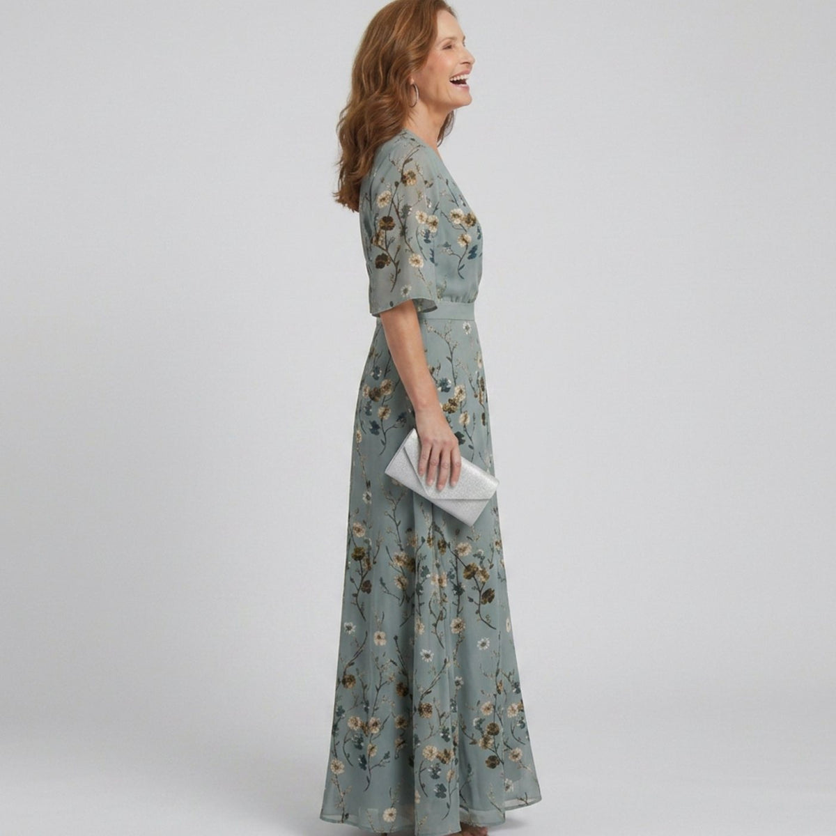 June | Sage Green Floral Wrap V-Neck Flowy Maxi Dress