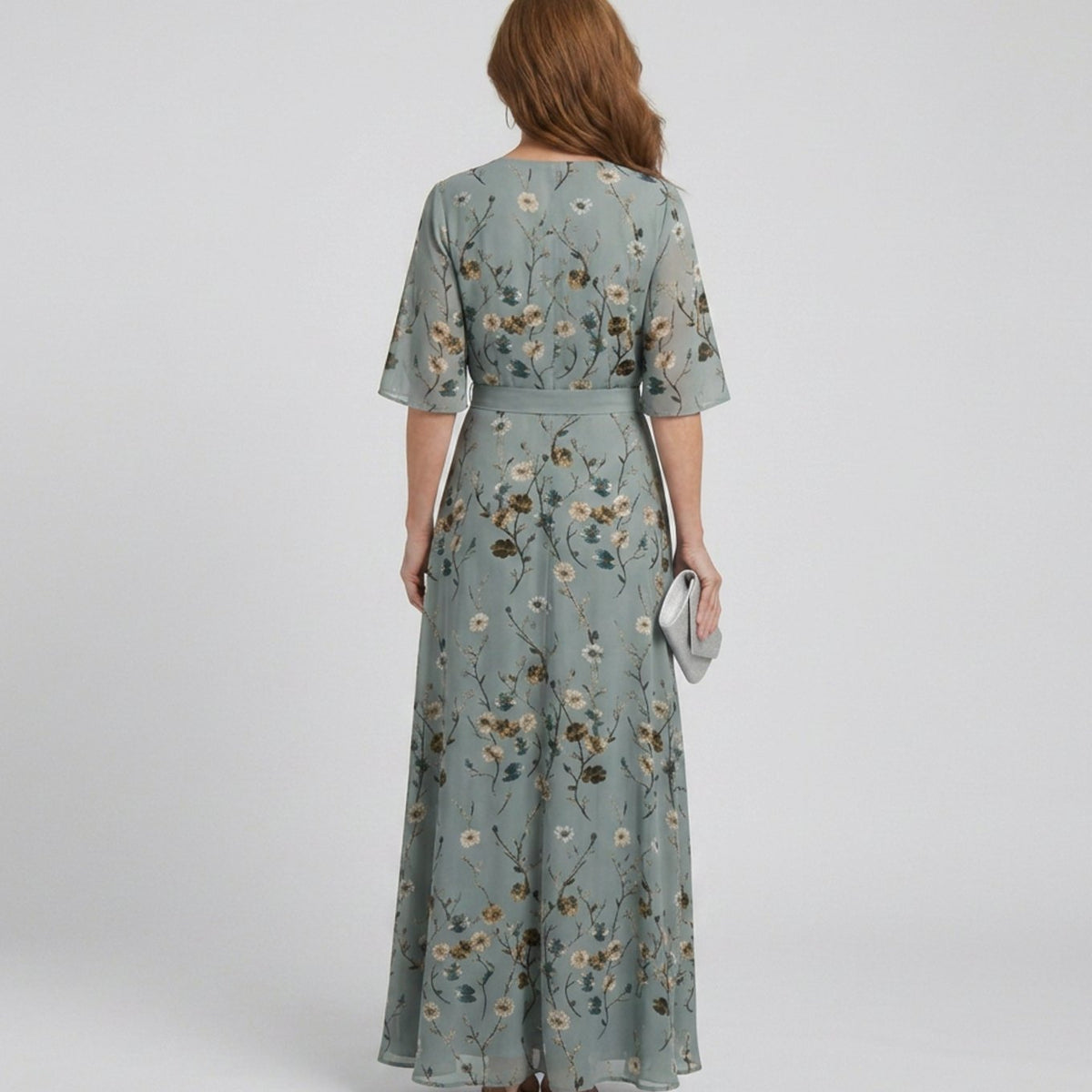 June | Sage Green Floral Wrap V-Neck Flowy Maxi Dress