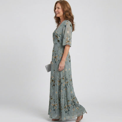 June | Sage Green Floral Wrap V-Neck Flowy Maxi Dress