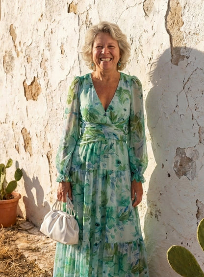 Adeline | Long Sleeve Floral Tiered Chiffon Maxi Dress