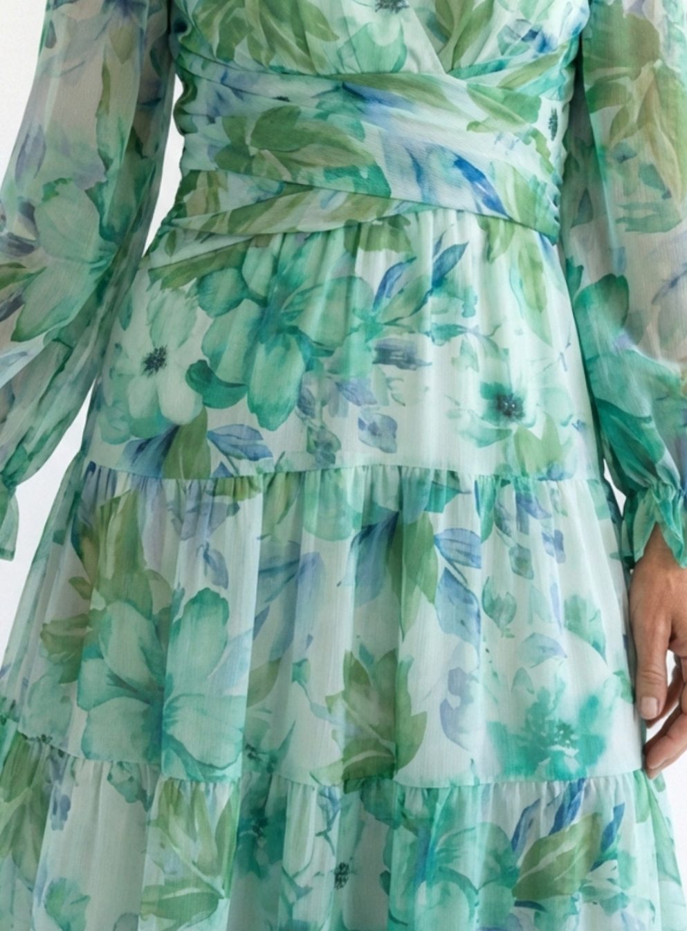 Adeline | Long Sleeve Floral Tiered Chiffon Maxi Dress