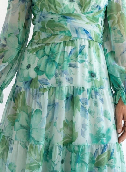 Adeline | Long Sleeve Floral Tiered Chiffon Maxi Dress