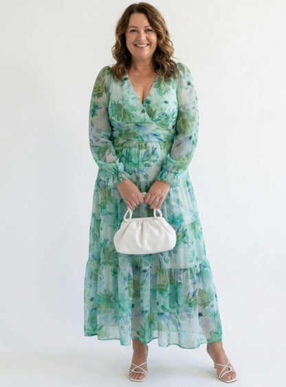 Adeline | Long Sleeve Floral Tiered Chiffon Maxi Dress