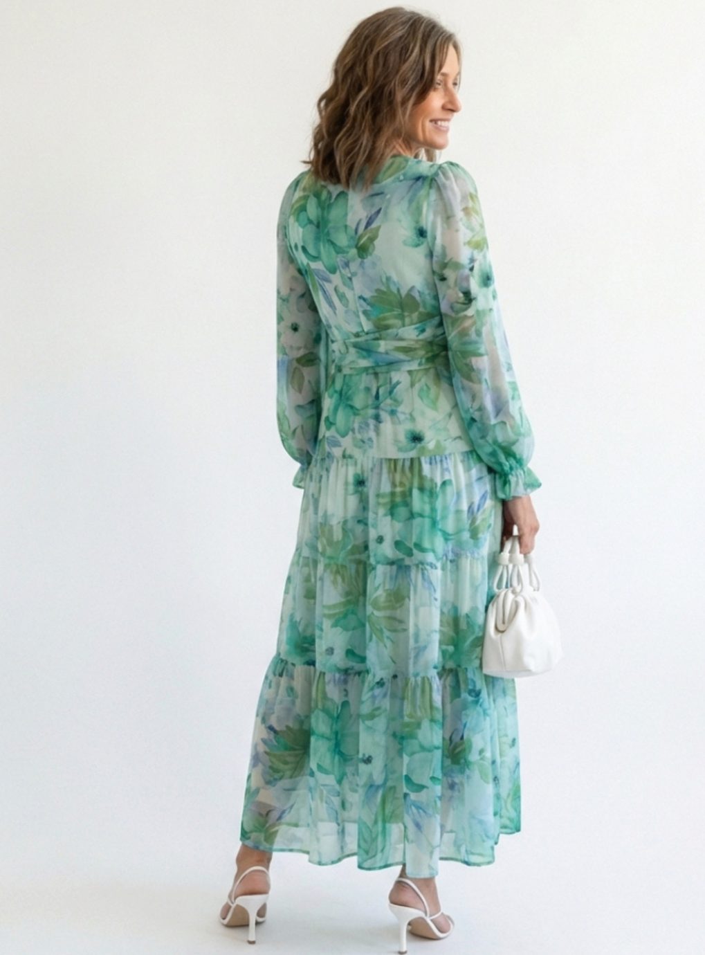 Adeline | Long Sleeve Floral Tiered Chiffon Maxi Dress