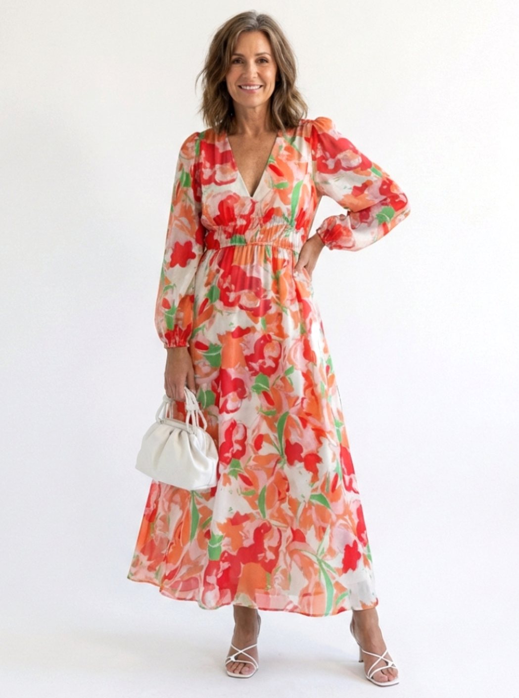 Adeline | Long Sleeve Floral Tiered Chiffon Maxi Dress
