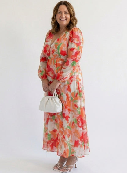 Adeline | Long Sleeve Floral Tiered Chiffon Maxi Dress