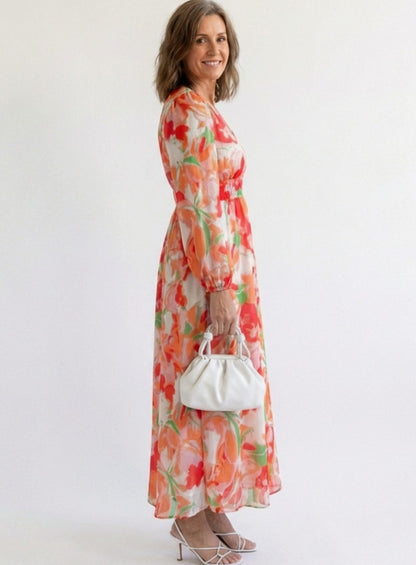 Adeline | Long Sleeve Floral Tiered Chiffon Maxi Dress