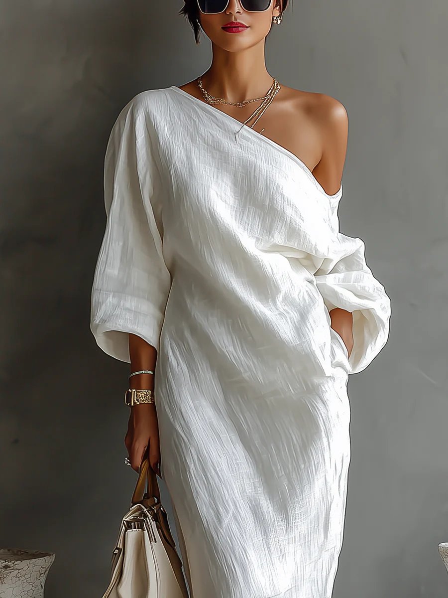 Wilhelmina | Off Shoulder Batwing Sleeve Linen Maxi Dress