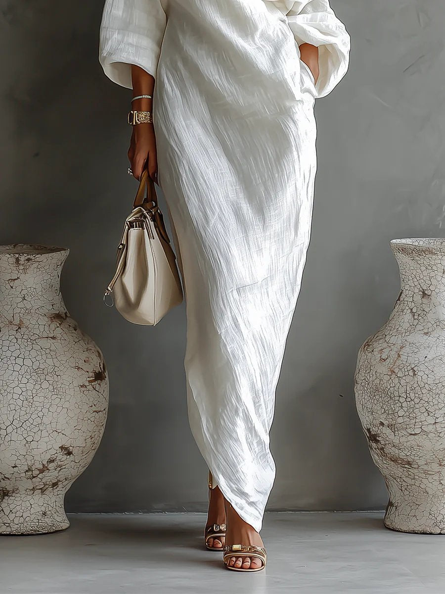 Wilhelmina | Off Shoulder Batwing Sleeve Linen Maxi Dress