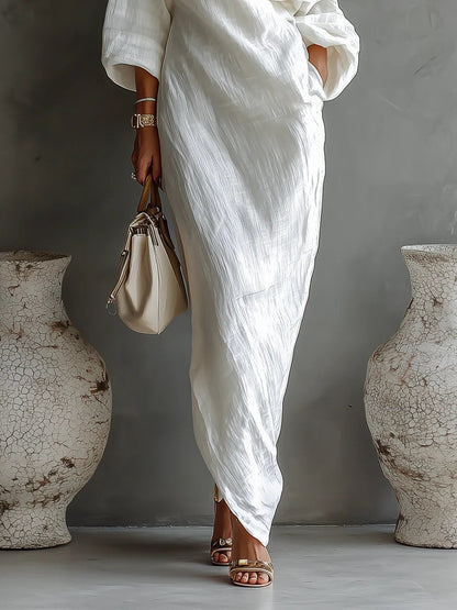 Wilhelmina | Off Shoulder Batwing Sleeve Linen Maxi Dress