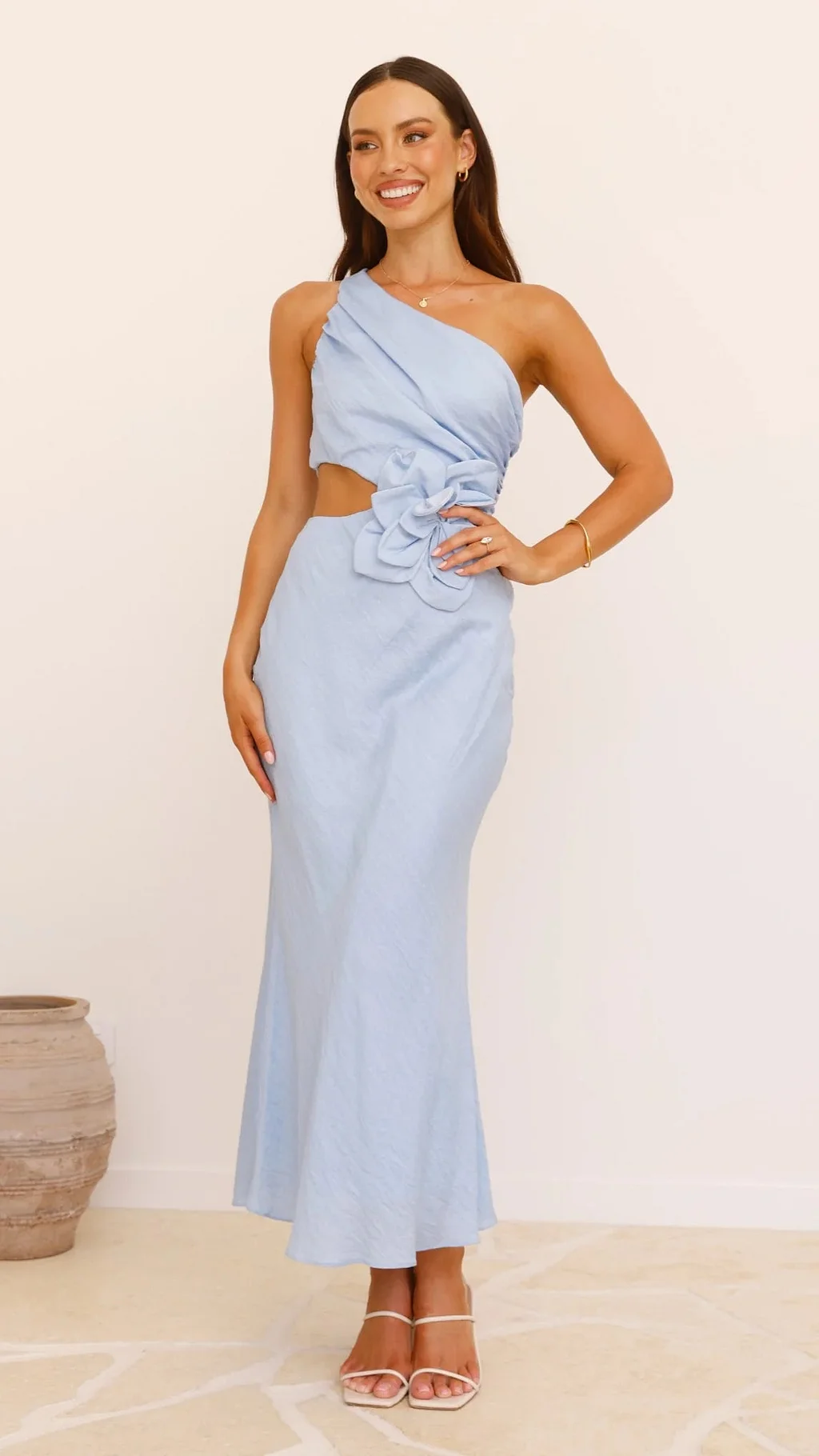 Josephine | One Shoulder Maxi Cocktail Dress with Flower Cutout
