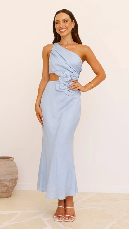 Josephine | One Shoulder Maxi Cocktail Dress with Flower Cutout
