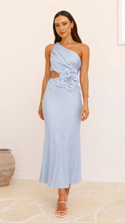 Josephine | One Shoulder Maxi Cocktail Dress with Flower Cutout