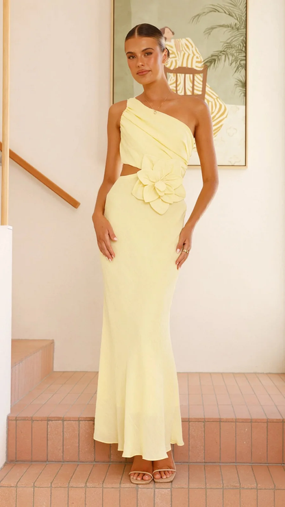 Josephine | One Shoulder Maxi Cocktail Dress with Flower Cutout