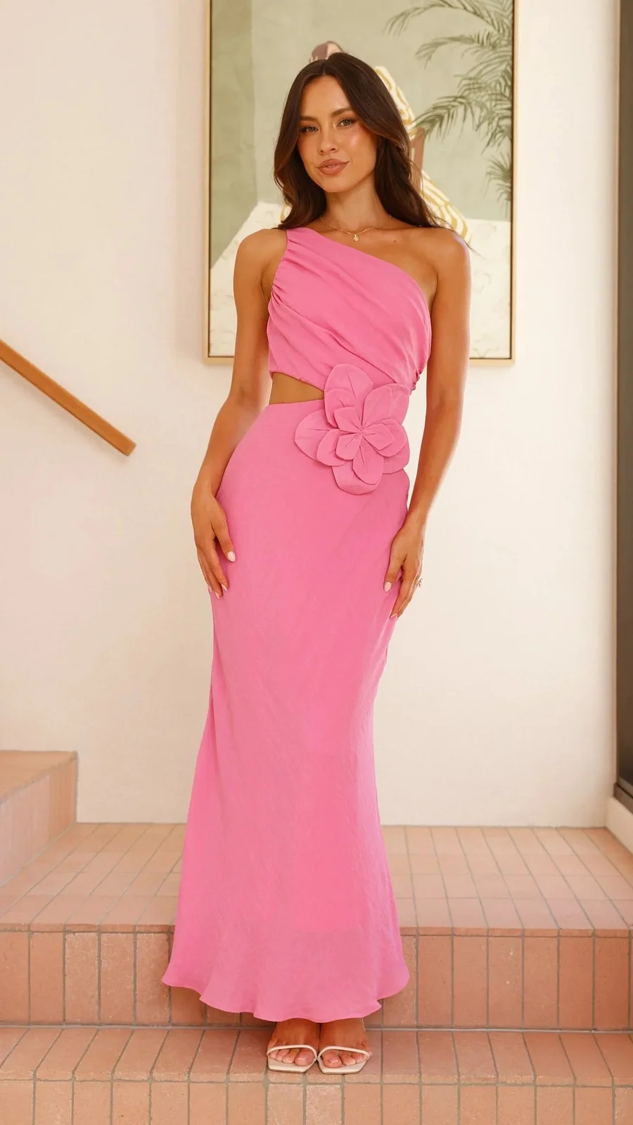Josephine | One Shoulder Maxi Cocktail Dress with Flower Cutout