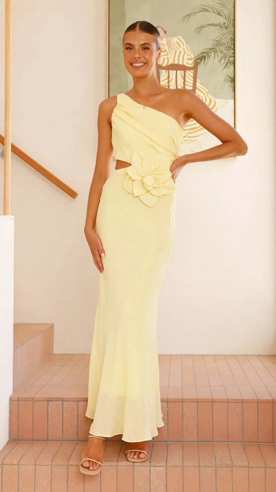 Josephine | One Shoulder Maxi Cocktail Dress with Flower Cutout