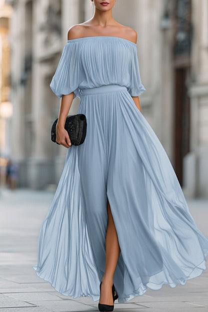 Perdita | Off Shoulder Pleated Chiffon Maxi Dress