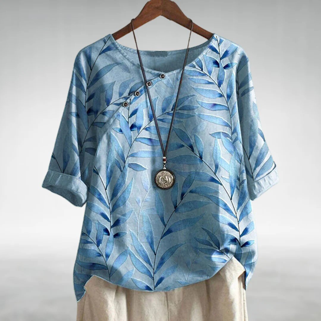 Yara | Botanical Print Relaxed Linen Top