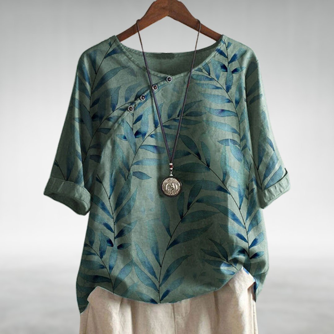 Yara | Botanical Print Relaxed Linen Top