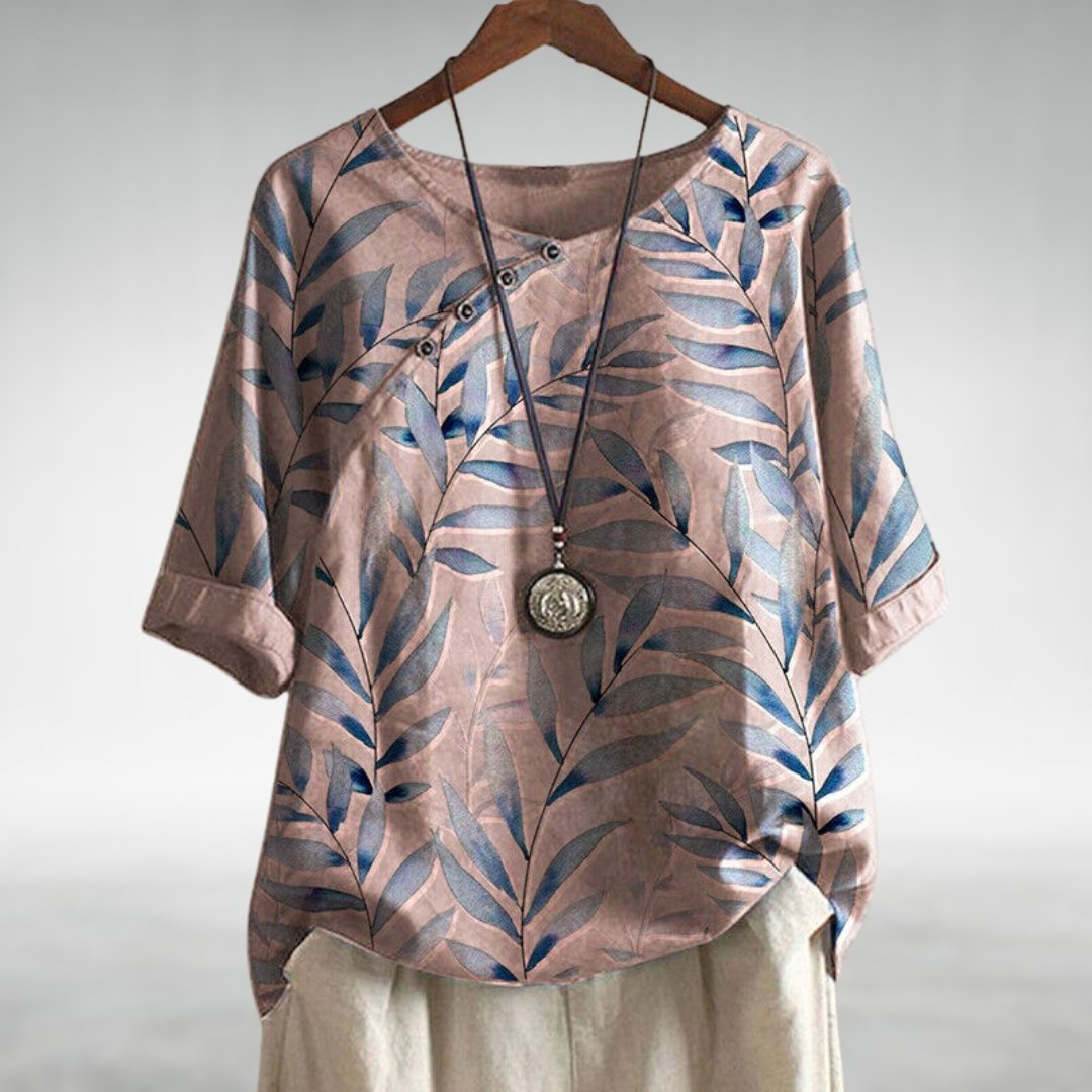 Yara | Botanical Print Relaxed Linen Top