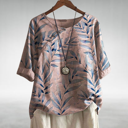 Yara | Botanical Print Relaxed Linen Top