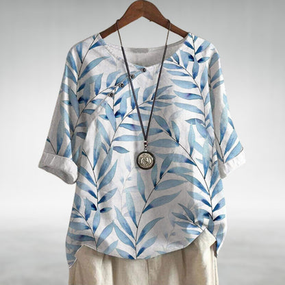 Yara | Botanical Print Relaxed Linen Top