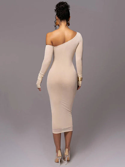 Genevieve | Ruched One Shoulder Long Sleeve Evening Dress