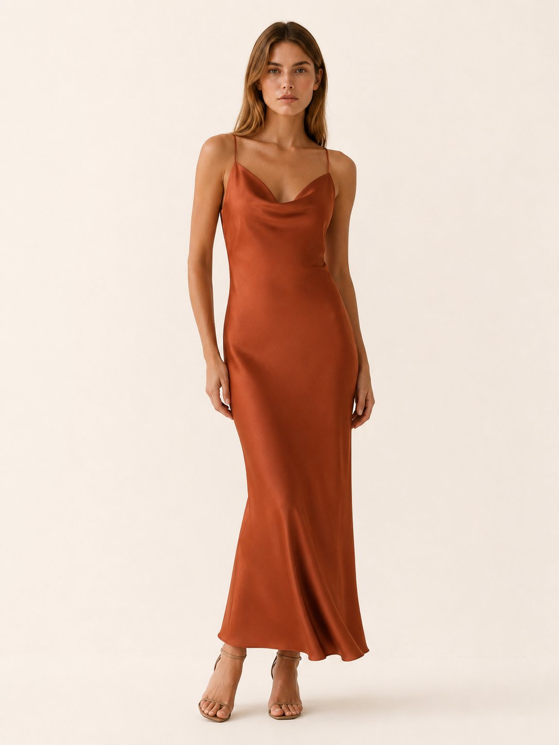 Faye | Satin Cowl Neck Sleeveless Maxi Dress