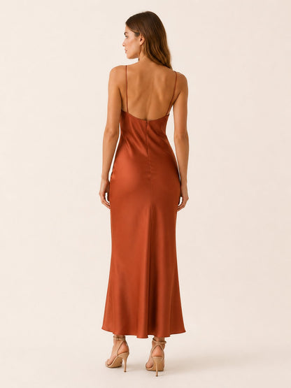 Faye | Satin Cowl Neck Sleeveless Maxi Dress