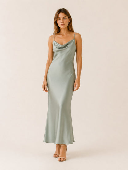 Faye | Satin Cowl Neck Sleeveless Maxi Dress
