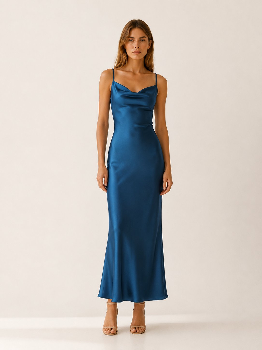 Faye | Satin Cowl Neck Sleeveless Maxi Dress