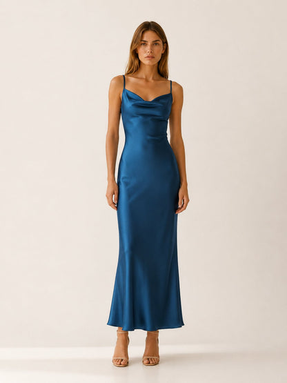 Faye | Satin Cowl Neck Sleeveless Maxi Dress