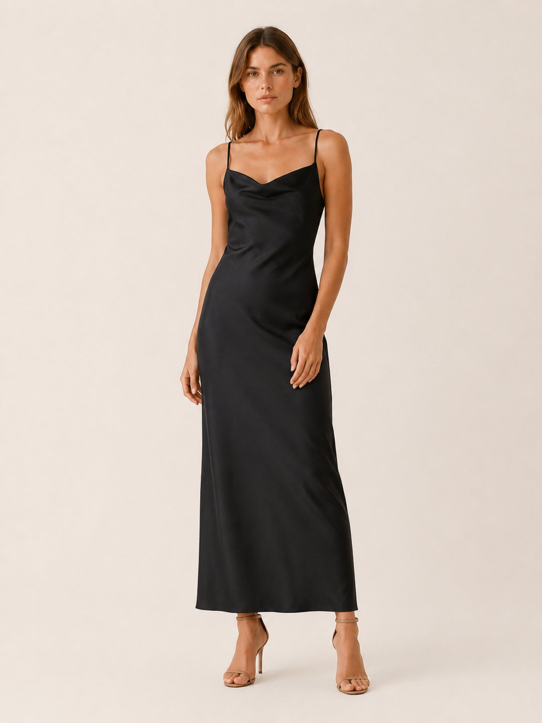 Faye | Satin Cowl Neck Sleeveless Maxi Dress