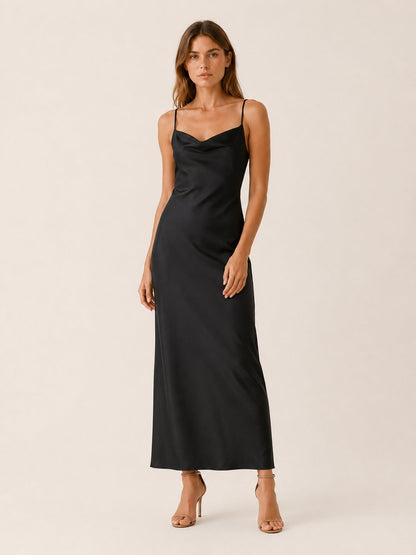 Faye | Satin Cowl Neck Sleeveless Maxi Dress