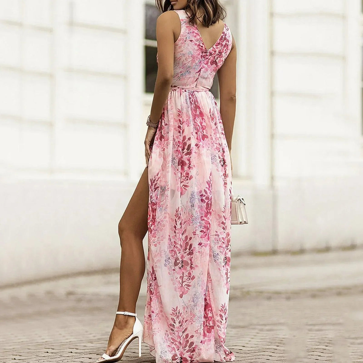 Saskia | Floral Sleeveless Wrap V-Neck Maxi Dress with Side Slit