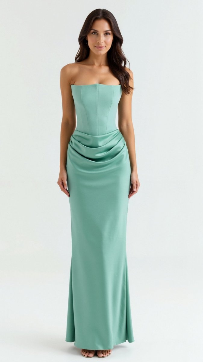 Thea | Strapless Satin Corset Bodice Maxi Dress