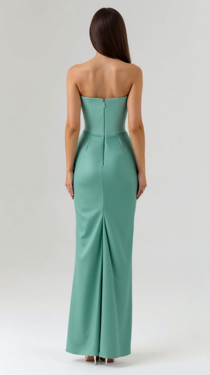Thea | Strapless Satin Corset Bodice Maxi Dress
