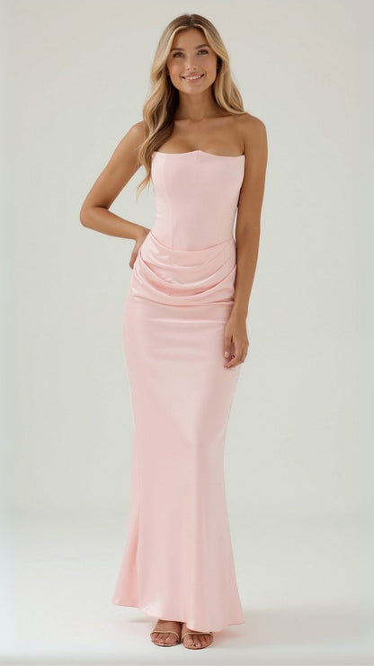 Thea | Strapless Satin Corset Bodice Maxi Dress