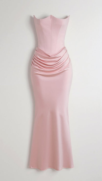 Thea | Strapless Satin Corset Bodice Maxi Dress