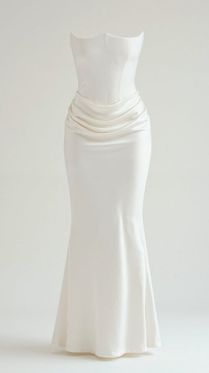 Thea | Strapless Satin Corset Bodice Maxi Dress
