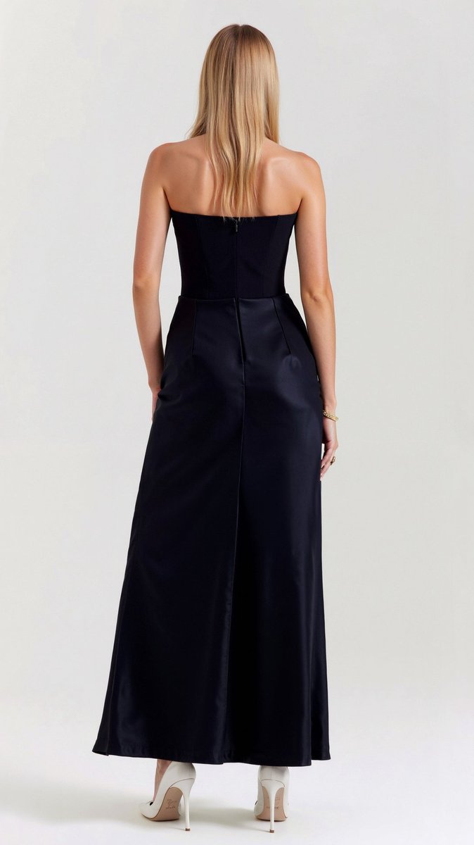Thea | Strapless Satin Corset Bodice Maxi Dress