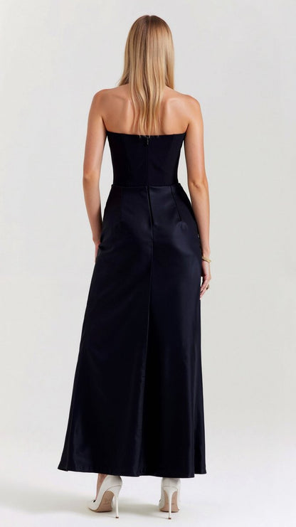 Thea | Strapless Satin Corset Bodice Maxi Dress