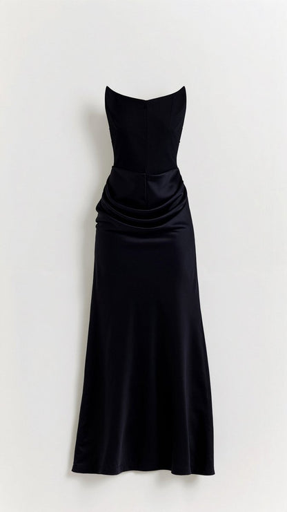 Thea | Strapless Satin Corset Bodice Maxi Dress