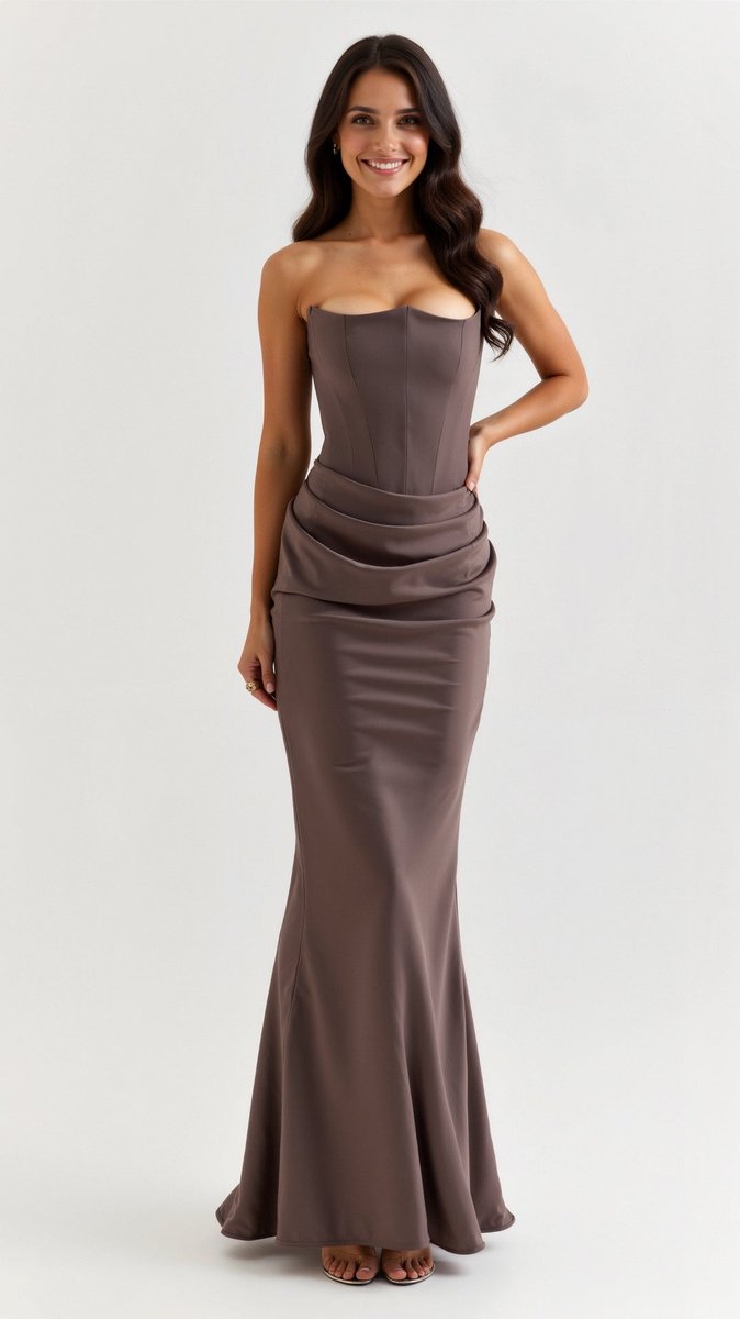 Thea | Strapless Satin Corset Bodice Maxi Dress