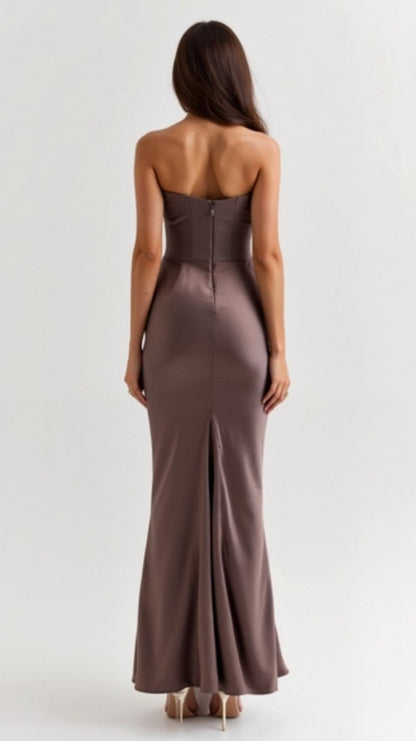 Thea | Strapless Satin Corset Bodice Maxi Dress