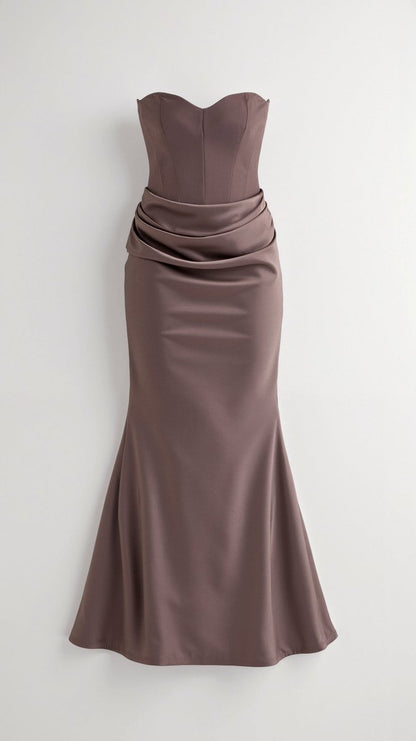 Thea | Strapless Satin Corset Bodice Maxi Dress