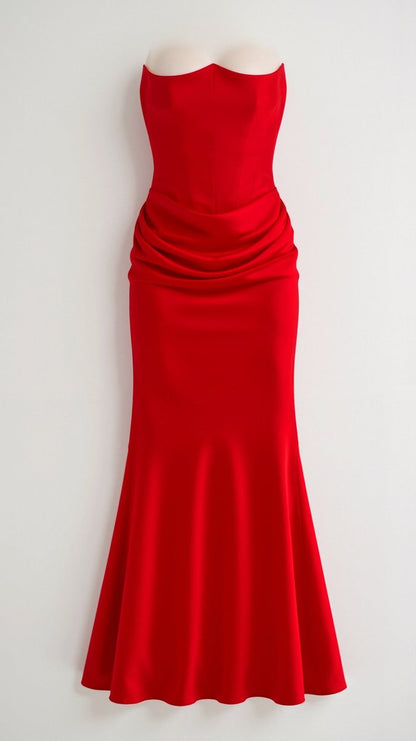 Thea | Strapless Satin Corset Bodice Maxi Dress